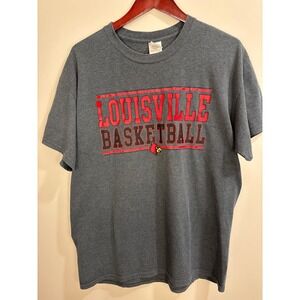 Louisville Cardinals large Basketball T Shirt Mens Gray University Graphic Tee